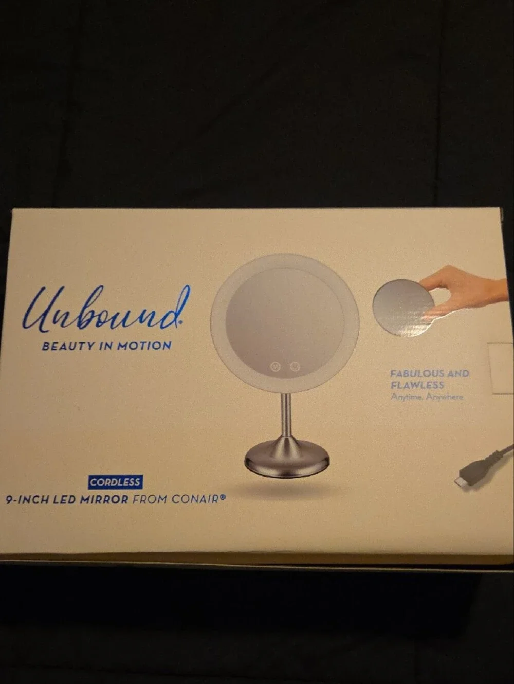 Unbound Cordless 9-Inch LED Vanity Mirror in Silver